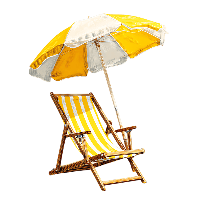 Striped deckchair and parasol