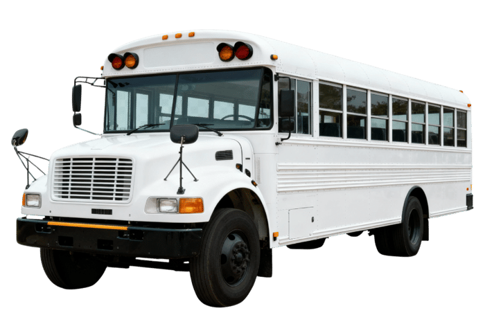 Stock image of a white school bus on transparent background