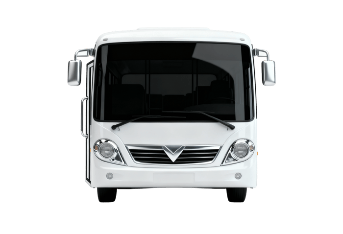 Clean white bus front view for transportation concepts