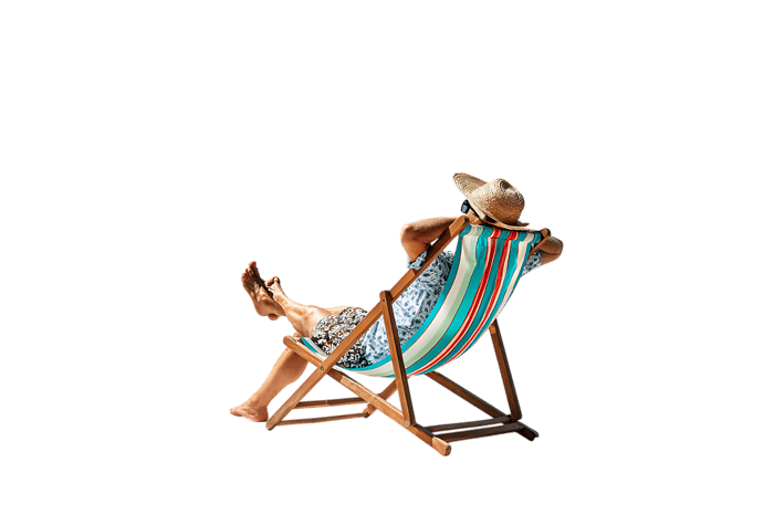 Woman enjoys leisure time in a deck chair