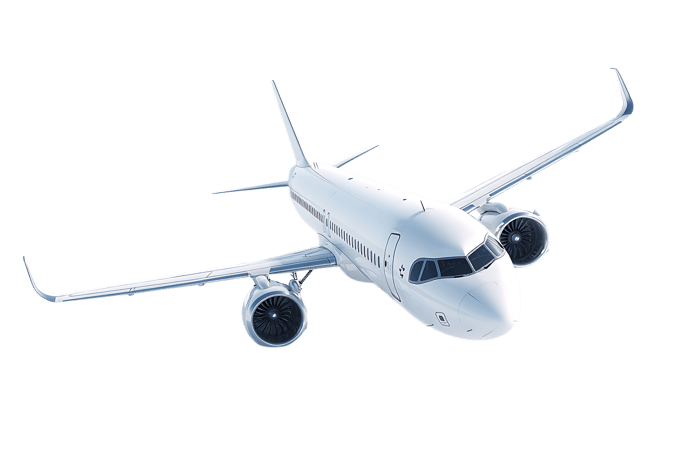 Modern passenger airplane in flight, isolated on black background.