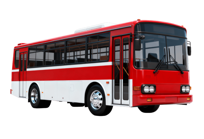 Red and white public transportation bus