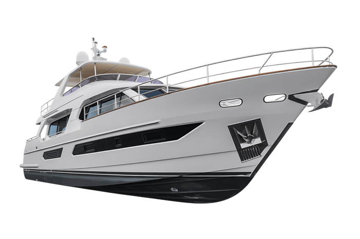 Sleek white luxury yacht on black, modern motorboat