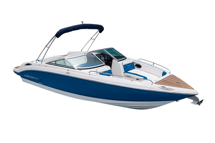 Blue and white powerboat for recreation and cruising