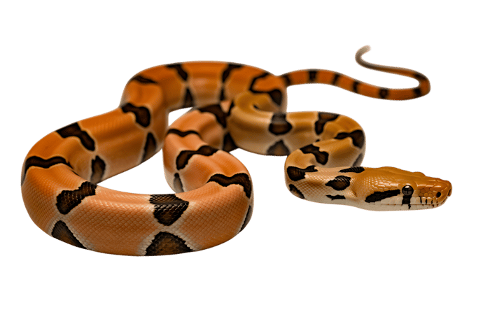 Orange and black royal python snake
