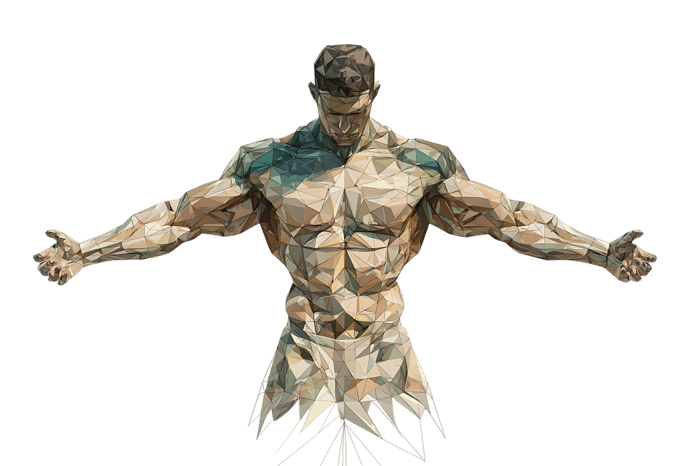 Powerful bodybuilder with defined muscles. Fitness, strength, and bodybuilding concept.