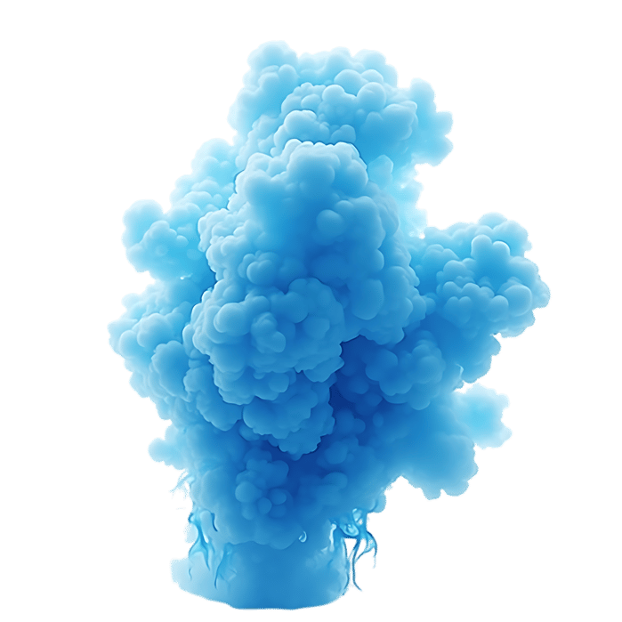 Blue smoke explosion effect on transparent background