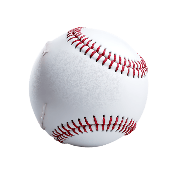 New, white baseball with red stitching on black background.