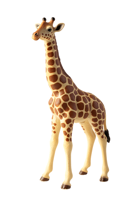 Toy giraffe with brown spots on transparent background