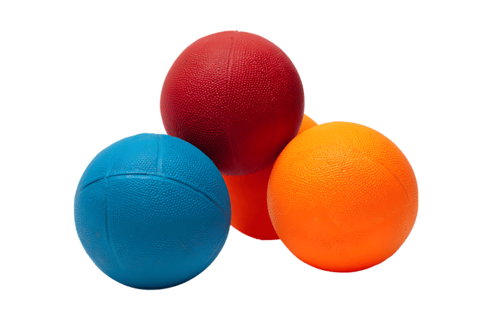 Three colorful balls stacked on top of each other