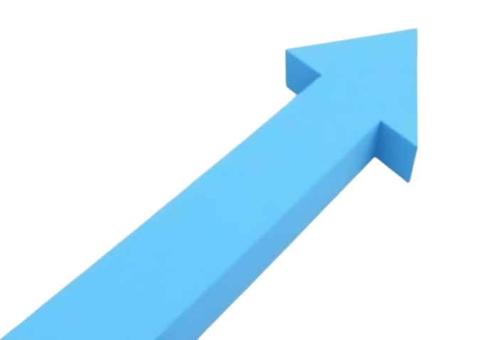 Blue arrow pointing up and right, 3d render