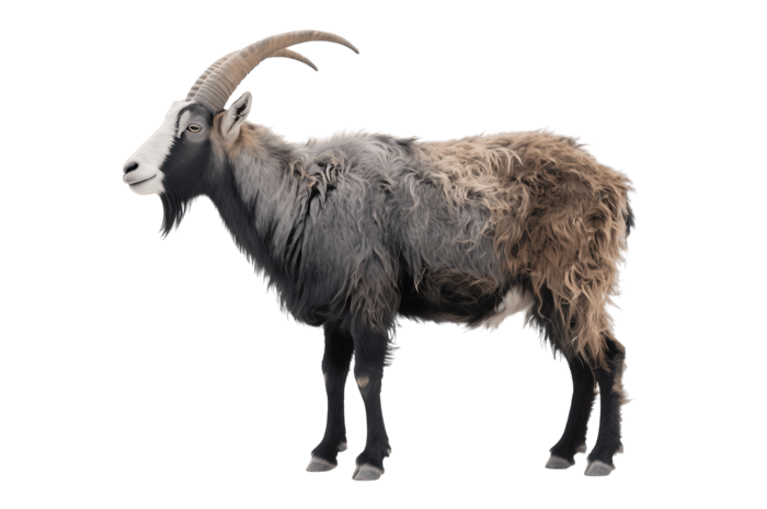 Isolated goat with horns