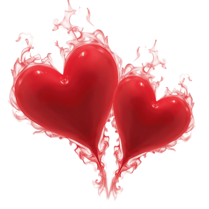Two red hearts with flame effect for valentine day