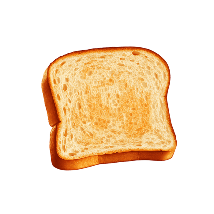 Single slice of toasted bread, isolated on black background.