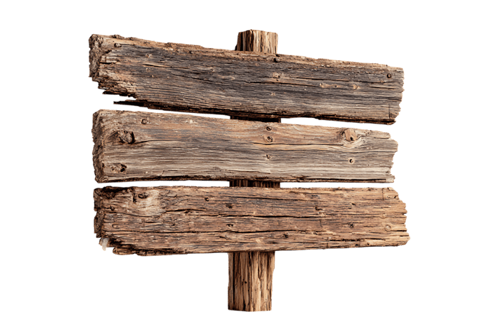 Old rustic wooden signboard with blank space.