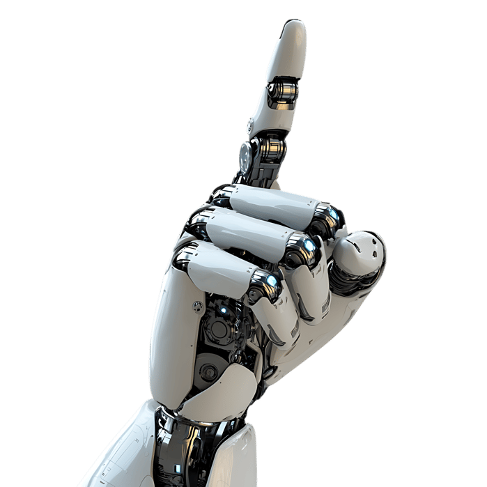 Robotic hand pointing up, futuristic technology concept.