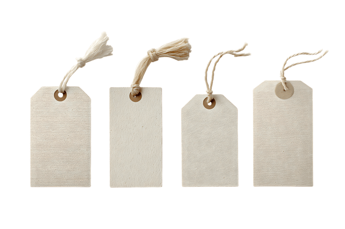 Four blank gift tags with twine, ready for your message