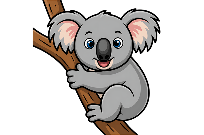 Cute koala cartoon on branch, animal illustration