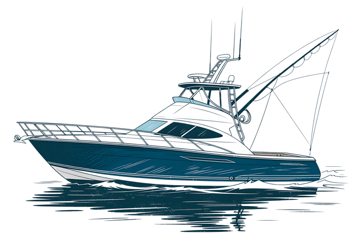 Illustration of a blue sport fishing boat on the water
