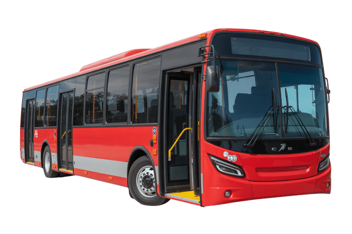 Modern red city bus for public transportation