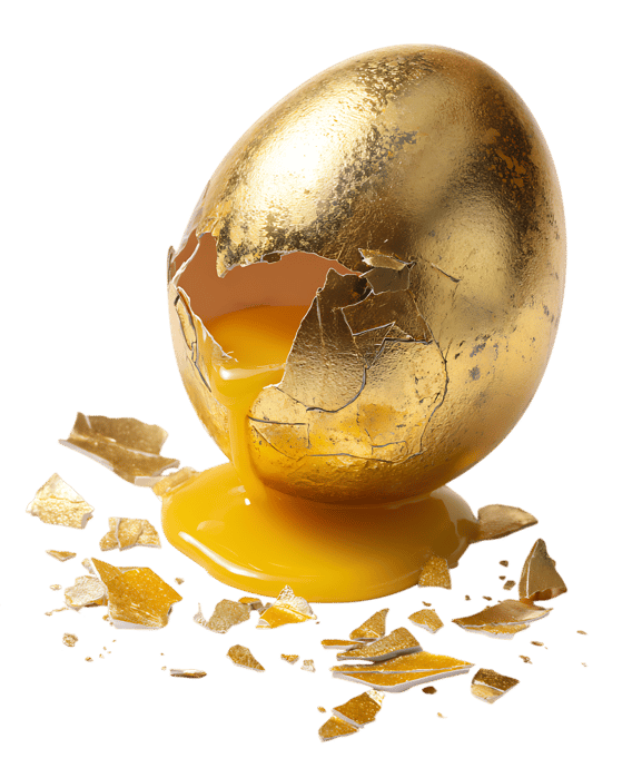 Golden egg yolk spills out.
