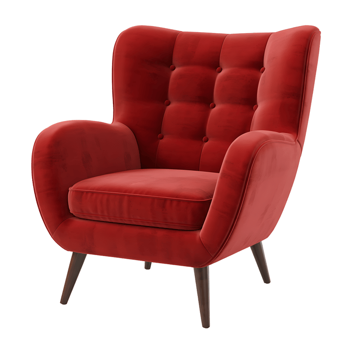 Red velvet armchair  modern design comfortable seating