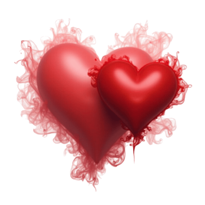 Two red hearts with watercolor effect for valentine day