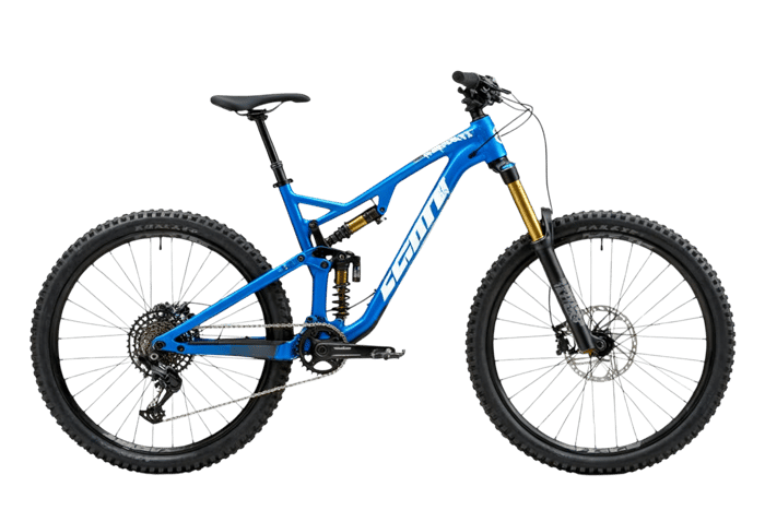 Blue full suspension mountain bike for off road adventures