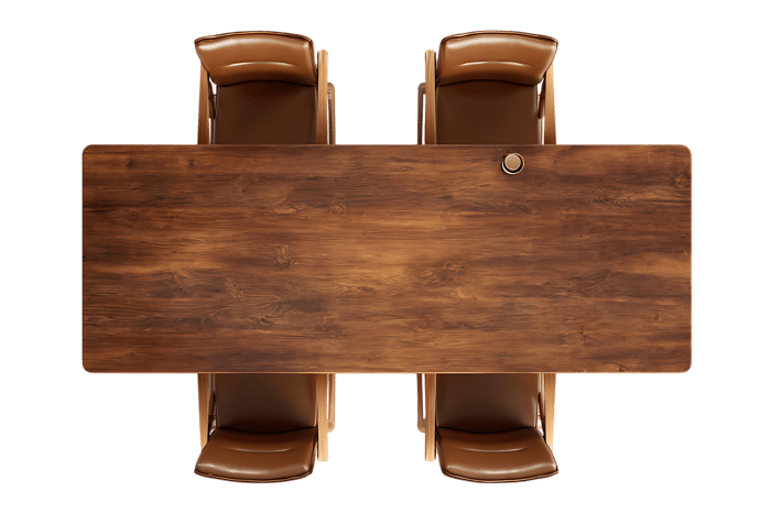 Top view of a wooden dining table with four chairs