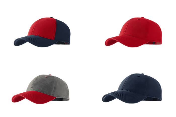 Baseball cap mockup in various colors, perfect for branding and design.