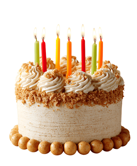 Birthday cake with lit candles