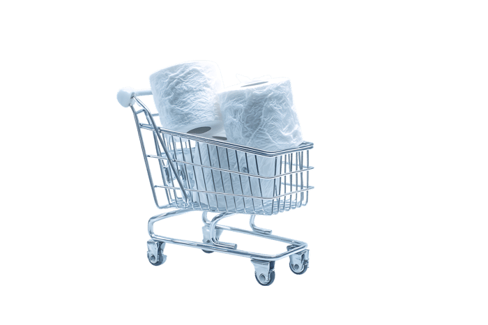 Shopping cart with ice packs, online grocery delivery concept