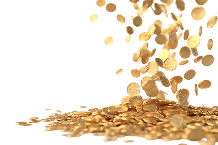 Golden coins falling, wealth concept