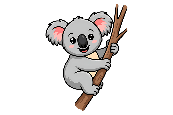 Cartoon koala on branch