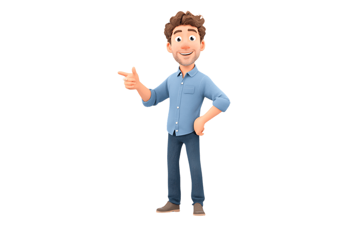 3d cartoon man pointing with a cheerful expression