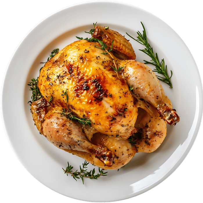 Roasted chicken with herbs on a white plate852