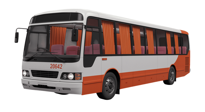 Modern white and orange passenger bus with curtains