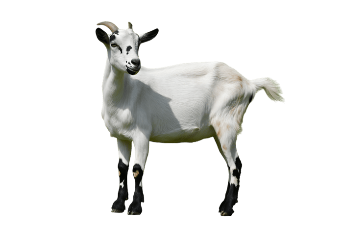 White goat with black markings on isolated background