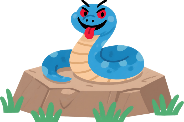 Cartoon snake with red eyes and tongue on a rock
