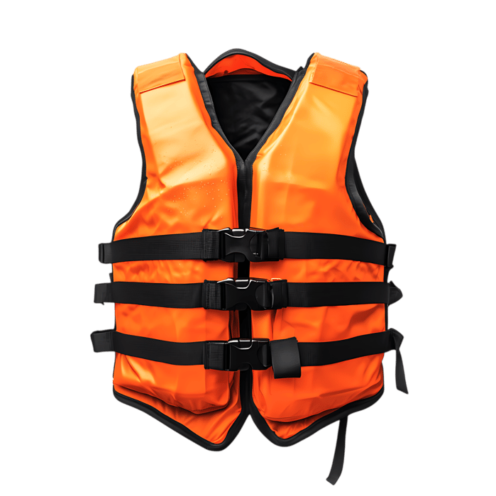 Orange life vest isolated on black background