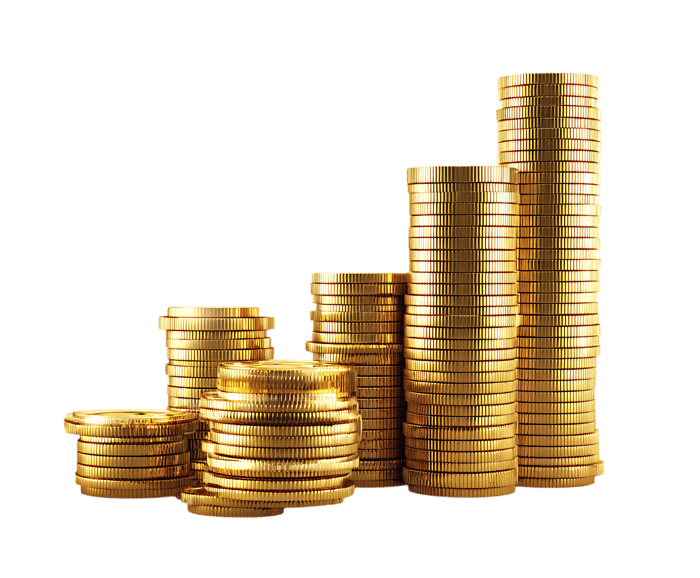 Stacks of golden coins on black background