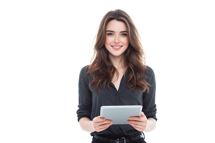 Smiling woman holding a tablet, technology concept415