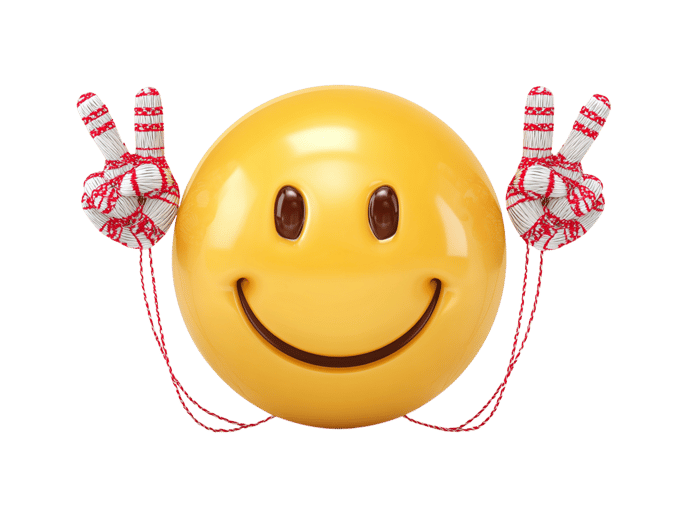 Smiling emoji with peace signs for positive content