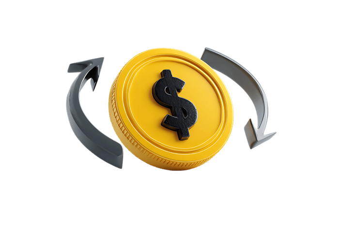 Rotating dollar coin, symbolizing financial cycle, investment, and economic growth.
