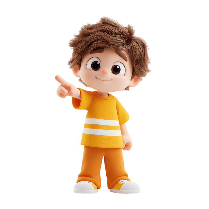 Cute cartoon boy pointing forward. Perfect for children's content.