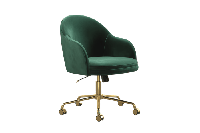 Stylish emerald green velvet office chair with gold base Modern and elegant design