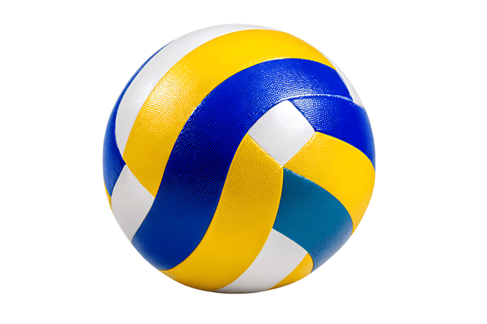Close up of a volleyball blue yellow and white
