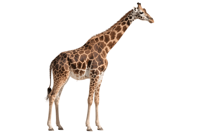 Tall giraffe standing on transparent background
