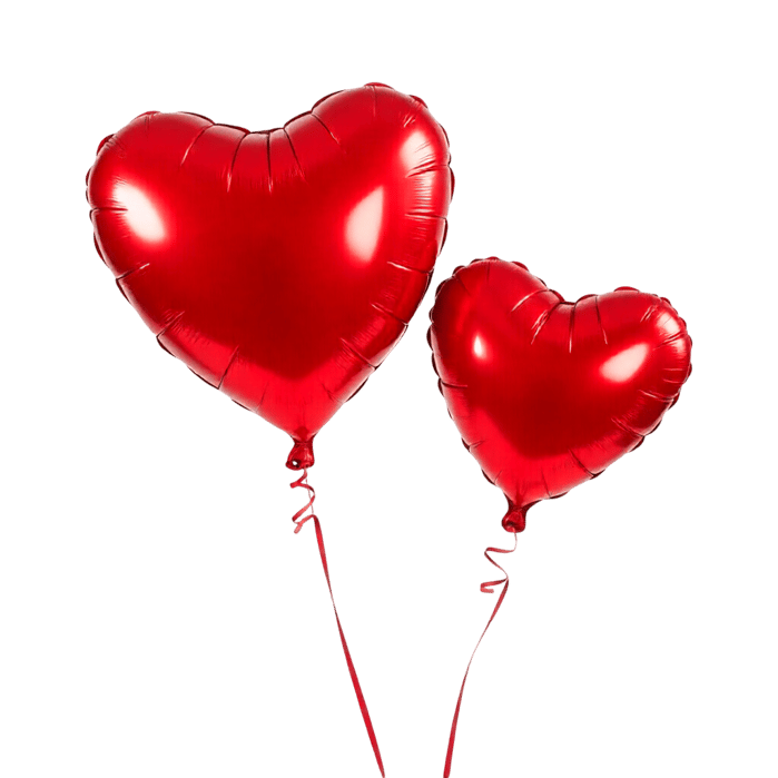 Two red heart balloons for valentine day or romantic events png