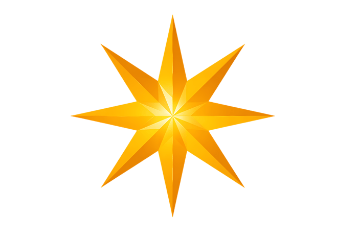 Golden eight pointed star, shiny, festive, decoration